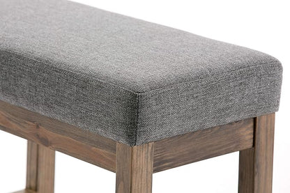 SIMPLIHOME Milltown 27 inch Wide Contemporary Rectangle Footstool Ottoman Bench in Grey Linen Look Fabric, Assembled, for the Living Room and Bedroom