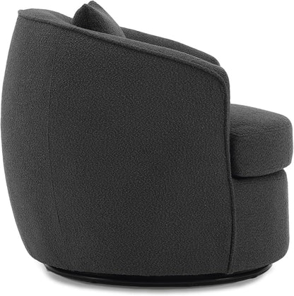 Swivel Accent Chair Set, Modern Upholstered Boucle Barrel Arm Chairs with Pillow for Living Room, 360 Degree Round Swivel Sherpa Armchair with Round Base for Bedroom Club (2, Dark Grey)