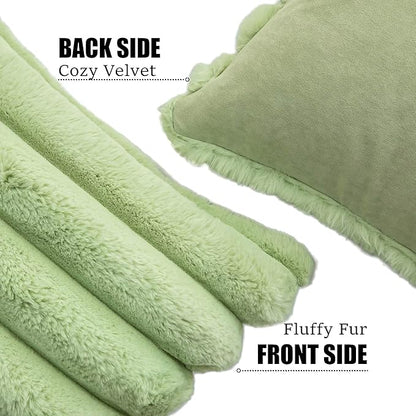 Neelvin Green Faux Fur Cozy Soft Striped Decorative Throw Pillow Covers 24x24 inch Set of 2,Velvet Pillowcase Cushion Case for Sofa Couch