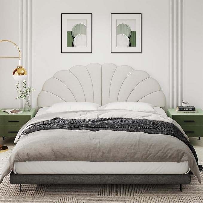 King Size Headboard Only, Petal Wall Mount Headboard King/California King Size for Adjustable Bed Velvet Upholstered Head Board Easy Assembly, Cream