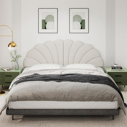 King Size Headboard Only, Petal Wall Mount Headboard King/California King Size for Adjustable Bed Velvet Upholstered Head Board Easy Assembly, Cream