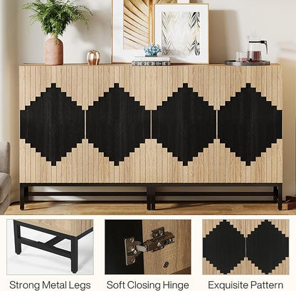 Tribesigns 63'' Farmhouse Sideboard Buffet Cabinet with Storage & Doors, Tall Vintage Credenza Wood Coffee Accent Cabinet for Kitchen, Dining Room, Living Room