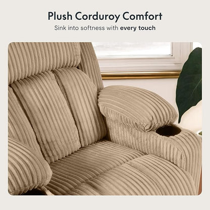FLEXISPOT XL31 Power Lift Recliner Chair for Elderly, Electric Lift Chair with Massage & Heat, Corduroy Reclining Sofa w/Cup Holders, Side Pockets for Living Room Bedroom(Medium Size,Khaki)