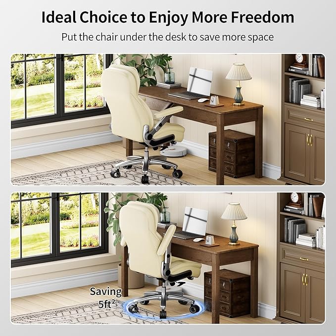 Big and Tall Office Chair, 600lbs Heavy Duty Desk Chair with 5D Arms, Adjustable Lumbar Support & Height, Tilt Function, PU Leather High Back Ergonomic Executive Computer Chair with 3'' Silent Casters