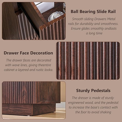 Fluted Dresser for Bedroom, 55" W 8 Drawer Dressers, Wood Tall Dresser Storage Organizer, Modern Bedroom Chest of Drawer with Deep Storage for Closet Hallway, Entryway, Living Room, Brown