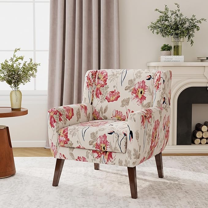 Accent Chair, Modern Fabric Armchair for Living Room, Comfy Upholstered Arm Chair Tufted for Indoor Bedroom Office Room (Pattern White)