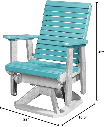 DutchCrafters Modern Horizontal Slat High Back Poly Glider Chair Outdoor Patio Furniture (White & Aruba Blue)