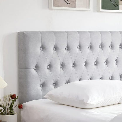Kingfun Upholstered Tufted Twin Bed Headboard in Modern Button Design, Adjustable Solid Wood Head Board, Premium Linen Fabric Padded Headboards in Bedroom, Grey