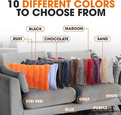 Cheer Collection Fall Decorative Throw Pillows for Couch – Set of 2 Faux Fur Fall Pillows for Couch, Cozy Fall Couch Pillows for Living Room or Bed, Soft, Rust Accent Pillows, 12" x 20"