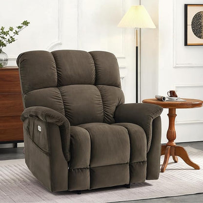 MCombo Large-Wide Dual Motor Power Lift Recliner Chair, Massage and Dual Heating for Elderly People, Infinite Position, Fabric R7166 (Coffee)