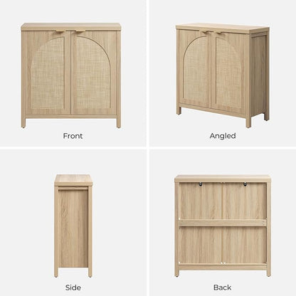 SICOTAS Rattan Sideboard Buffet Cabinet with Storage, Mid Century Modern Credenza Storage Cabinet with Arch Doors & Shelves Boho Coffee Bar Media Console Cabinets for Kitchen, Living Room, Entryway