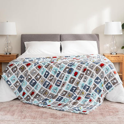 Berkshire Blanket Peanuts® VelvetLoft® Cute Character Snoopy Plush Blanket,Woof Blue,Twin 60 in x 90 in (Official Peanuts® Product)