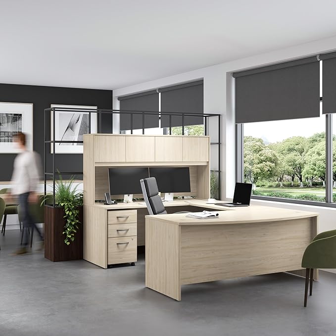 Bush Business Furniture Studio C 72W x 36D Bow Front Desk in Natural Elm, Computer Table for Home or Professional Office
