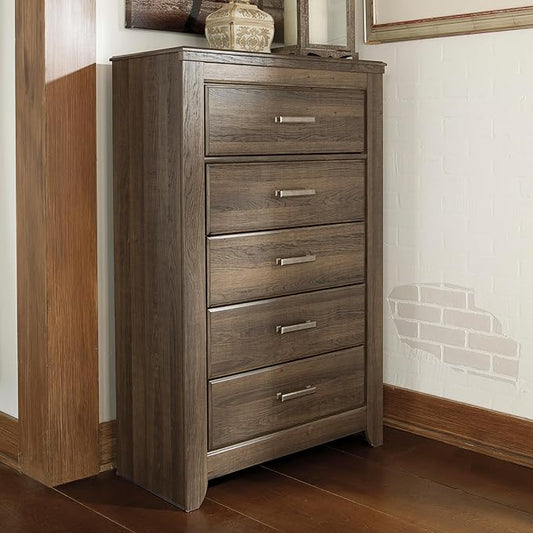 Signature Design by Ashley Juararo Rustic 5 Drawer Chest of Drawers, Aged Dark Brown