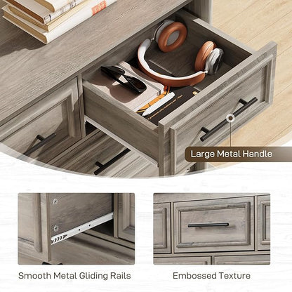 LGHM 7 Drawers Dresser for Bedroom, 54" Wide Chest of Drawers with Smooth Gliding Drawers, Gray Wood Dresser, Sturdy Storage Dressers Organizer with Metal Handles for Home Office, Farmhouse, Nursery