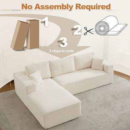 106" Cloud Modular Sectional Sofa Couch with L-Shape Chaise,Modern Boneless Sectional Couch with Deep Seat,Upholstered Couches for Living Room Bedroom,No Assembly Required,Beige