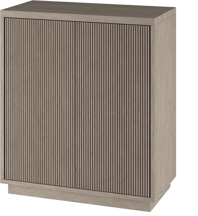 Henn&Hart 28" Fluted Wooden Accent Cabinet, Modern Ribbed Sideboard Buffet Cabinet with 2 Doors and an Adjustable Shelf for Living Room, Dining Room, Bedroom or Entryway, Antiqued Gray Oak