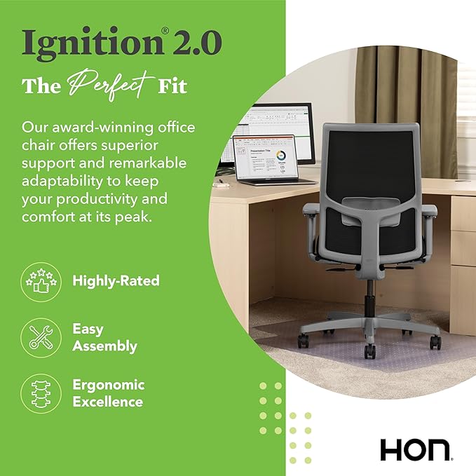 HON Ignition 2.0 Mid Back Task Chair, Spectrum Mesh, Standard Synchro-Tilt Control, Office Chair with Lumbar Support, Height and Width Adjustable Arms, Titanium Frame, Linen