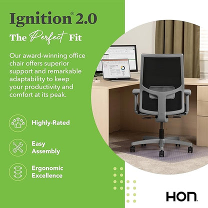 HON Ignition 2.0 Mid Back Task Chair, Spectrum Mesh, Standard Synchro-Tilt Control, Office Chair with Lumbar Support, Height and Width Adjustable Arms, Titanium Frame, Blueberry