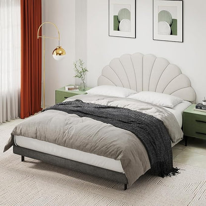 Queen Size Headboard Only, Petal Wall Mount Headboard Queen/Full Size for Adjustable Bed Velvet Upholstered Head Board Easy Assembly, Cream