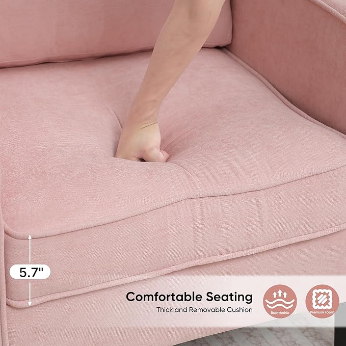 Accent Chairs Set of 2, Upholstered Living Room Chair with Side Pockets, Mid Century Modern Reading Chair for Bedroom, Comfy Armchair Single Sofa Side Chair for Office, Small Room, Pink