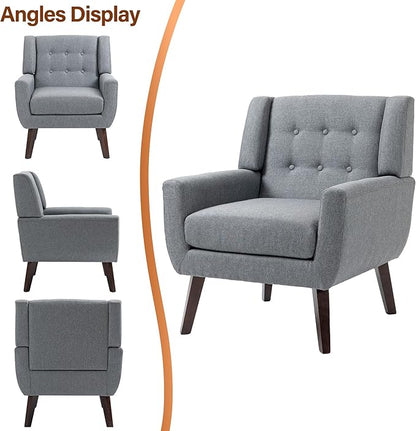 Accent Chair, Modern Fabric Armchair for Living Room, Comfy Upholstered Arm Chair Tufted for Indoor Bedroom Office Room (Gray)