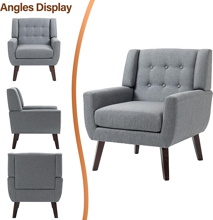 Accent Chairs Set of 2, Modern Fabric Armchairs for Living Room, Comfy Upholstered Arm Chairs Tufted for Indoor Bedroom Office Room (Gray)