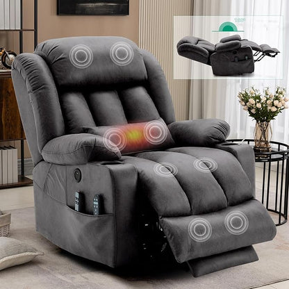 VIVIJASON Tall Man Dual Motor Power Lift Recliner Chair with Extended Footrest, Oversized Lay Flat Sleeper Electric Recliner W/Heat & Massage, Lumbar Pillow, USB & Type-C Ports, Infinite Position