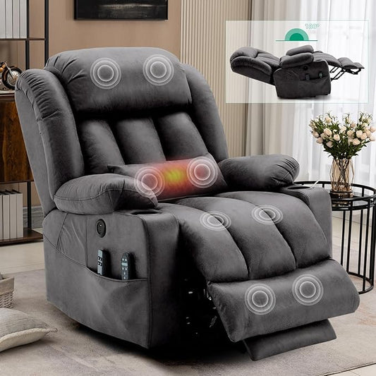 VIVIJASON Tall Man Dual Motor Power Lift Recliner Chair with Extended Footrest, Oversized Lay Flat Sleeper Electric Recliner W/Heat & Massage, Lumbar Pillow, USB & Type-C Ports, Infinite Position