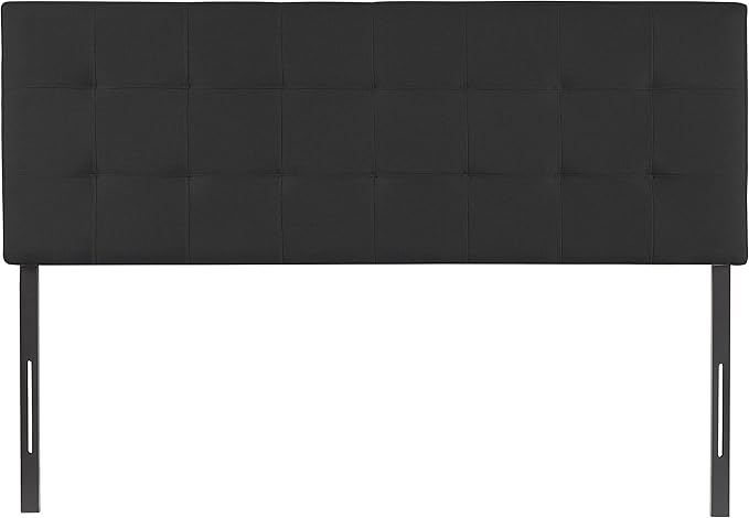 Naomi Home Jessenia Full Size Bed Headboard, Square Tufted, White Linen Fabric, Height Adjustable 42"-52", Metal Legs, Wall/Bed Mount