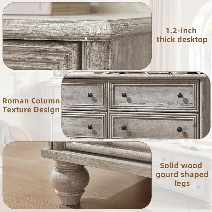 Farmhouse Dressers & Night Stand Set of 4, Wood 54" Wide Dresser & 35" Tall Chest of Drawers, 18" with Charging Station Nightstand Set of 2, Bedroom Furniture Dresser Set for Home Living Room Hallway