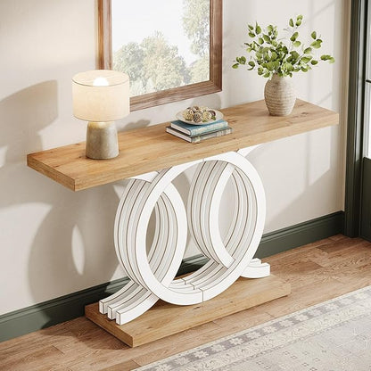 Tribesigns 55-Inch Console Table with Geometric Wood Base, Modern Entryway Table with Thick Tabletop for Living Room, Hallway, Foyer (White)