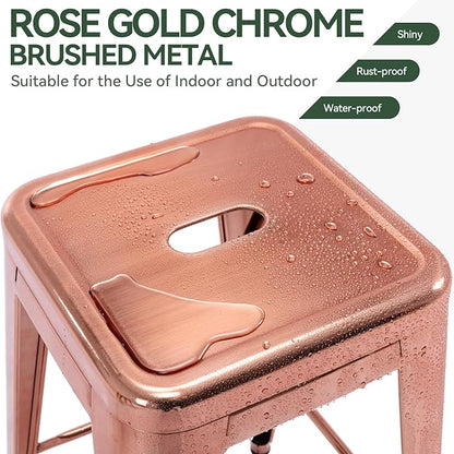 Vogue Furniture Direct 24" Bar Stools Backless Metal Barstools Indoor-Outdoor Counter Height Stools with Square Seat, Set of 4 (Rose Gold)
