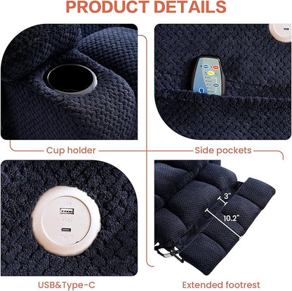 Power Lift Recliner Chair for Adults Oversized Infinite Position Lift Chair for Elderly W/Massage & Heat, Lay Flat Recliner Chair, One-Touch Reset, Cup Holders, Lumbar Pillow, Fabric (Premium, Navy)