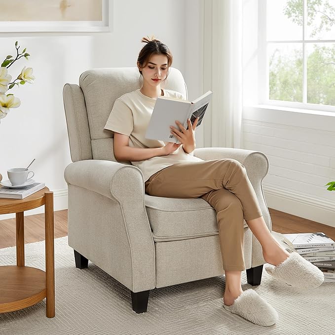 Oversized Recliner Chair for Living Room, Modern Reclining Sofa Home Theater Seating with Upholstered Push Back, Mid-Century Reclining Armchair with Lumbar Support, Bedroom, Reading Nook, Office