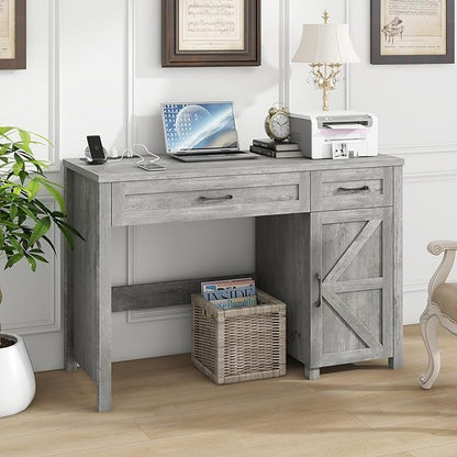 Farmhouse 47" Executive Desk, Computer Desk with Drawers and Storage Cabinet, Workstation Computer Table for Study and Home Office.
