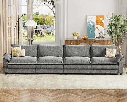 Homall 159" Modular Sectional Sofa, Linear Sofa Couch with Double-Layer Cushion, DIY Combination Chenille Deep 4-Seat Cloud Couch for Living Room, Apartment (Light Grey, Linear Sofa)