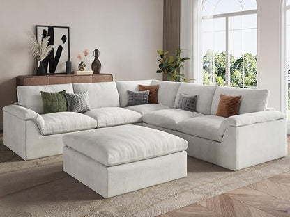 EASE MOOSE Boneless Modular Cloud Couch, Oversized L-Shaped Sectional Sofa for Living Room with Ottoman, Extra Large Movable Couches, 6-Deep-Seat Sofas for Bedroom, Apartment, Chenille (White)