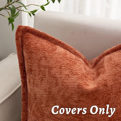Burnt Orange Fall Decorative Throw Pillow Covers 18x18 Inch Set of 2 Cozy Soild Chenille Cushion Cases Soft Textured Square Couch Pillows Cover Boho Accent Farmhouse Pillowcases for Bed