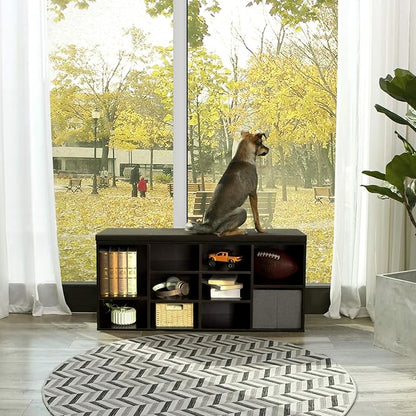 VASAGLE CUSTOS Collection - Shoe Bench, Storage Bench with Padded Seat, Entryway Bench with 10 Compartments, for Bedroom, 11.8 x 40.9 x 18.9 Inches, Espresso Brown and Chestnut Brown ULHS10BR