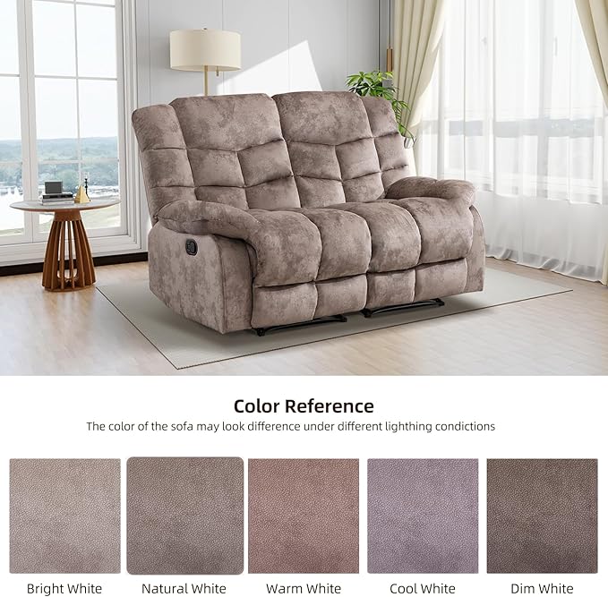 EBELLO Manual Loveseat Recliner for Living Room, Extra Wide Modern Overstuffed 2 Seat Reclining Couch Sofa, Breathable Fabric and Padded Cushion, Light Brown