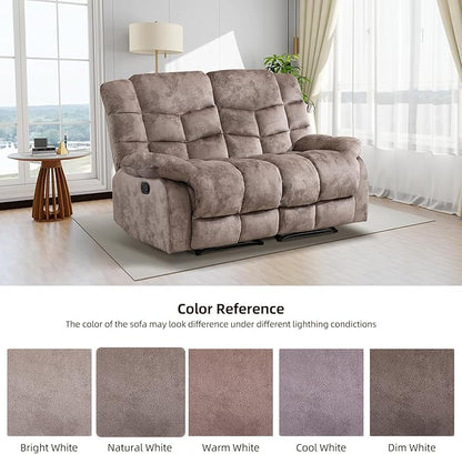 EBELLO Manual Loveseat Recliner for Living Room, Extra Wide Modern Overstuffed 2 Seat Reclining Couch Sofa, Breathable Fabric and Padded Cushion, Light Brown