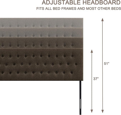 Tufted Upholstered Headboard Twin Size, Solid Wood Head Board with Durable Metal Legs, Adjustable Height Bed headboard from 37” to 51” Fabric Headboard in Modern Button Design, Chocolate