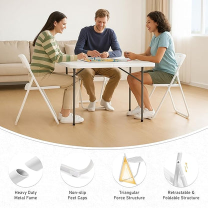 20 Pack White Plastic Folding Chairs, Indoor Outdoor Portable Stackable Commercial Seats with Steel Frame for Home Office Wedding Party Events Kitchen Dining, 350lb Capacity