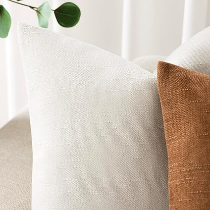 Foindtower Pack of 2 Soft Textured Chenille Throw Decorative Pillow Covers Lumbar Accent Solid Cushion Cover Neutral Farmhouse Pillow Case for Couch Sofa Bedroom Living Room 12x24 Inch, Ivory White