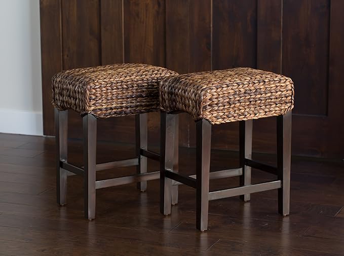 Bird Rock Home Seagrass Backless Counter Stool | Set of 2 | Handwoven | Natural Fibers | Fully Assembled