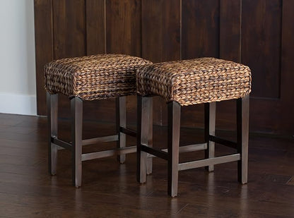Bird Rock Home Seagrass Backless Counter Stool | Set of 2 | Handwoven | Natural Fibers | Fully Assembled