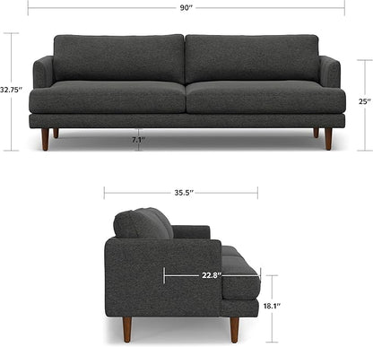 SIMPLIHOME Livingston 90-inch Wide Sofa in Charcoal Grey Woven-Blend Fabric, Handcrafted Mid-Century Modern Oversized 3-Seater Couch Sofa for Living Room or Family Room, Solid Wood Frame