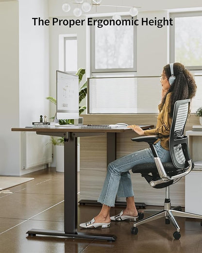 FEZIBO One-Piece Standing Desk Adjustable Height Stand up Home Office Desk, 40x24 Inch Electric Standing Computer Desk, with 4 Memory Presets, Headphone Hook, Black Walnut