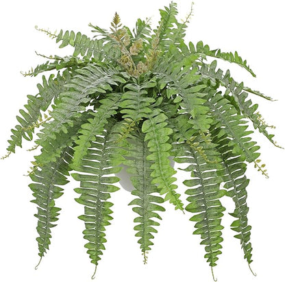 Hollyone Artificial Fern Plants in White Pot 25.5" Medium Artificial Boston Fern 31 Leaves for Outdoors & Indoor Faux Potted Plants Fake Ferns Bush Plant Patio Garden Farmhouse Porch Decor Dusty Green